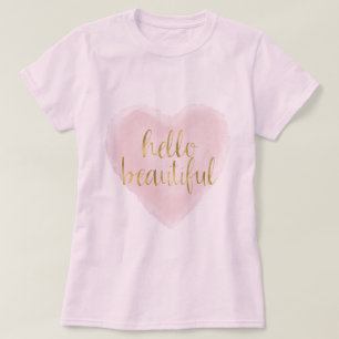 T-shirts Dourado Cor de Água Rosa Coração Alô Bonito