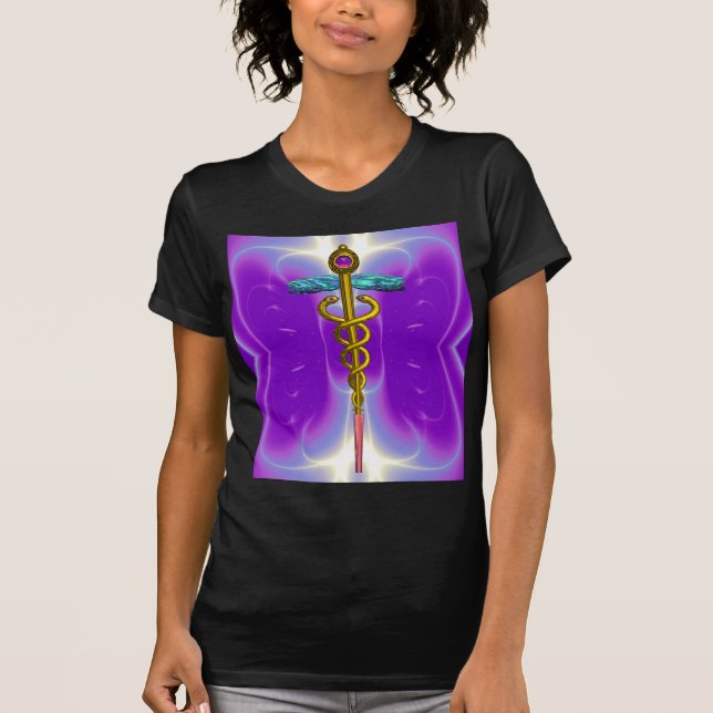 T-shirts DOURADO SÍMBOLO MÉDICO CADUANO, Roxo (Frente)