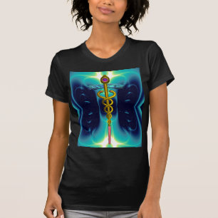 T-shirts Dourado SÍMBOLO MÉDICO DO CADUEUS, Azul Turquesa