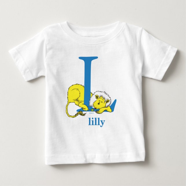T-shirts Dr. Seuss ABC: Letra L - Azul | Adicione seu nome (Frente)