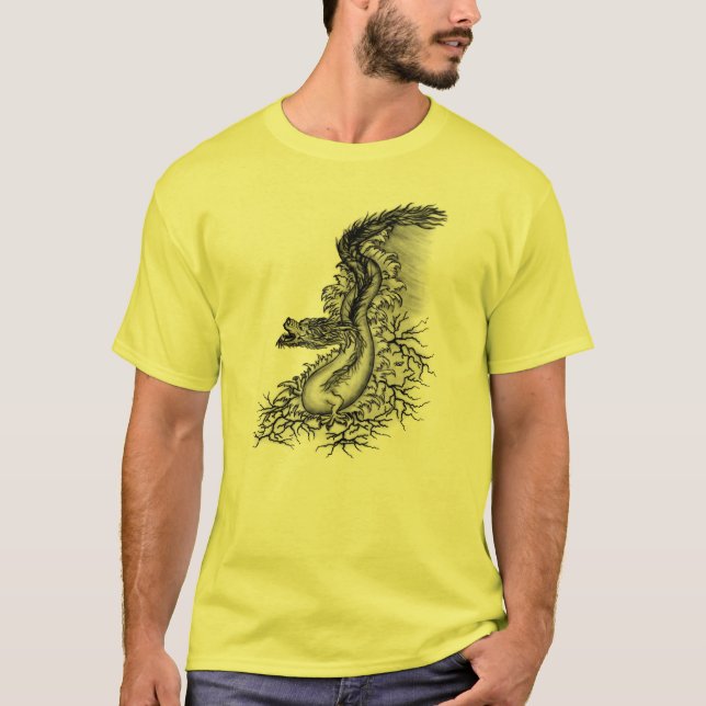 T-shirts Dragão chinês, Design preto e branco em tatuostilo (Frente)