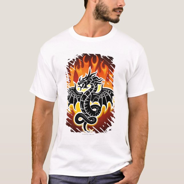 T-shirts Dragão com as chamas no fundo (Frente)