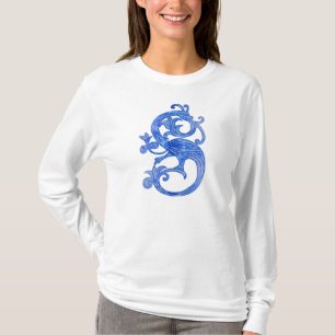 T-shirts Dragão da Fantasia Azul Medieval bonito Feminina