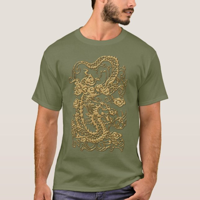 T-shirts Dragão gravado no Tshirt Khaki (Frente)
