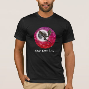 T-shirts Dragão Negro - Criatura Fantástica Mítica Céu Verm