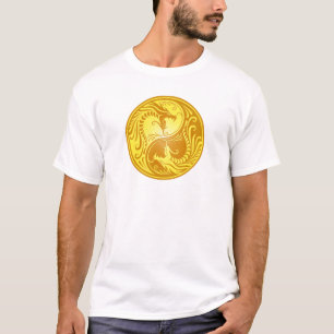 T-shirts Dragões, amarelo e marrom de Yin Yang
