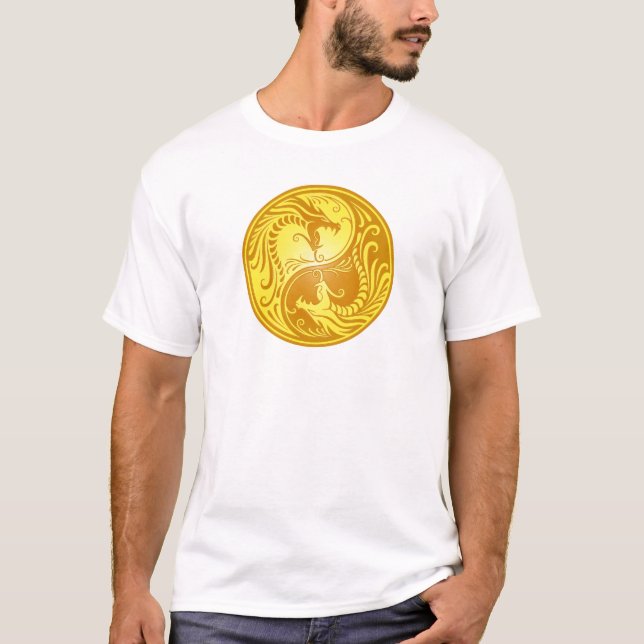 T-shirts Dragões, amarelo e marrom de Yin Yang (Frente)