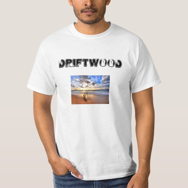 T-shirts Driftwood-1, madeira lançada costa (Frente)
