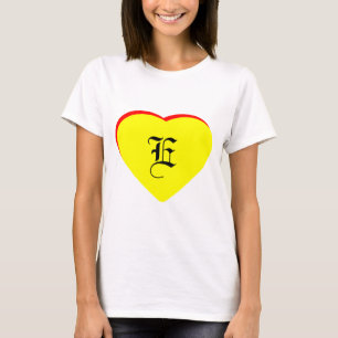 T-shirts "E" Casamento Vermelho Amarelo Coração Convite O M