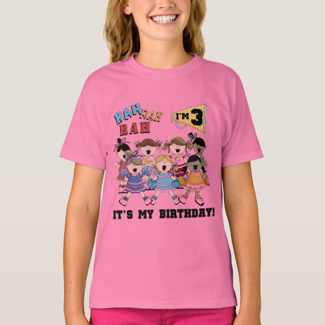 T-shirts e cheerleader de aniversário de 3 anos (Frente)