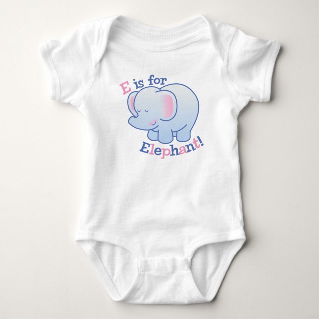T-shirts E é para o Bodysuit do bebê do elefante (Frente)