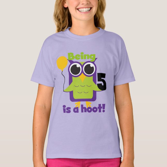 T-shirts e presentes de 5 de Aniversário da Hoot O (Frente)