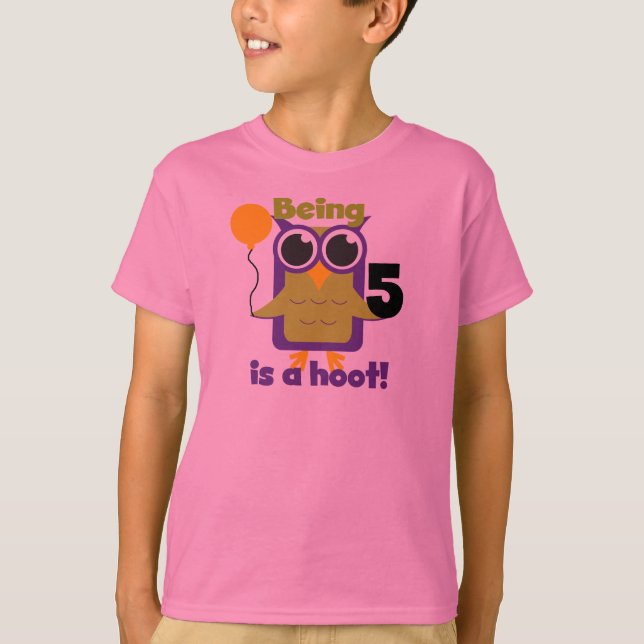 T-shirts e presentes de 5 de Aniversário da Hoot O (Frente)