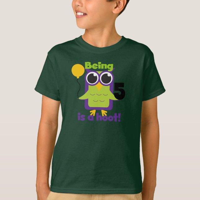 T-shirts e presentes de 5 de Aniversário da Hoot O (Frente)
