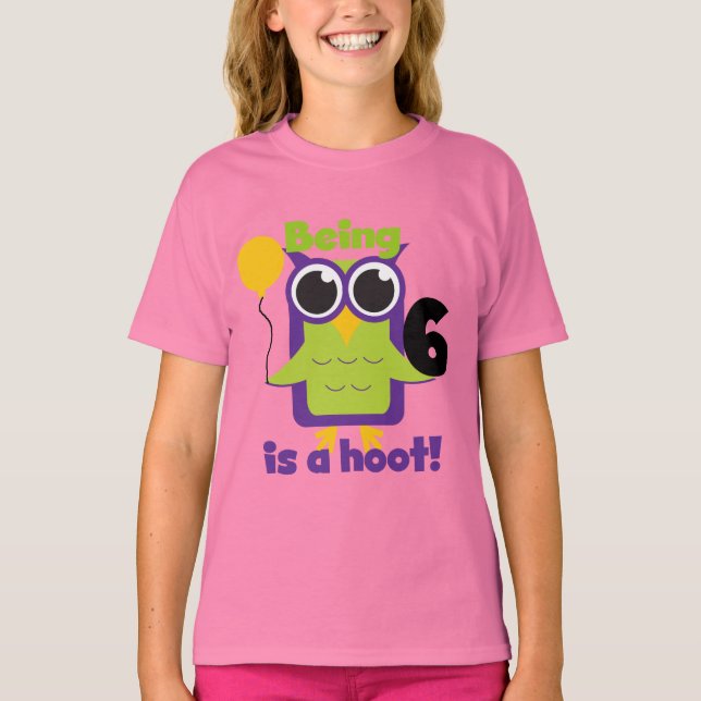 T-shirts e presentes de 6 de Aniversário da Hoot O (Frente)