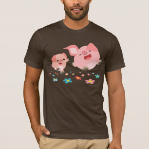 T-shirts É Primavera!!-Dois porcos bonitos de cartoon, cami