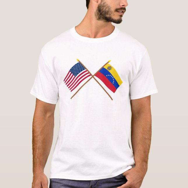 T-shirts E.U. e bandeiras cruzadas Venezuela (Frente)