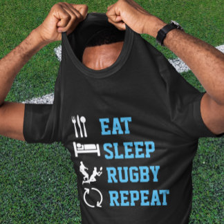 T-shirts Eat Sleep Rugby Repetir Versão Escura Esportiva