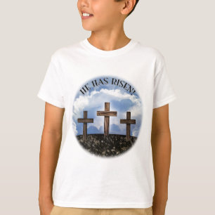 T-shirts Ele Ressuscitou 3 Cruzes Ásperas Mateus 26:39