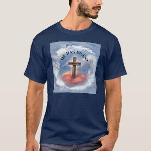 T-shirts Ele Ressuscitou Cruz Áspera Com Nuvens