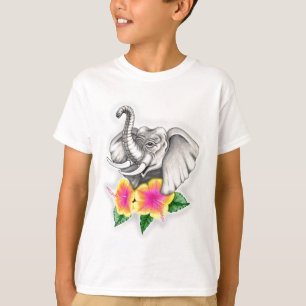 T-shirts Elefante com Design de Hibiscus