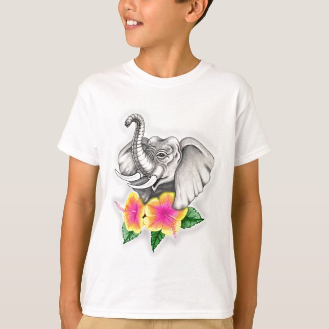 T-shirts Elefante com Design de Hibiscus (Frente)