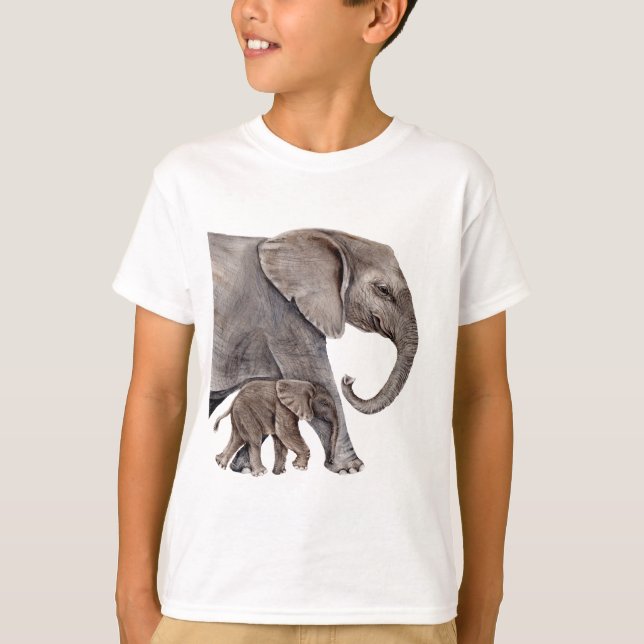 T-shirts Elefante com Elefante Bebê (Frente)