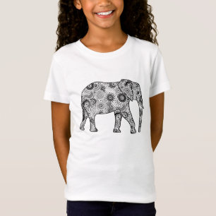 T-shirts Elefante de espiral fractal - cinzas, preto e bran