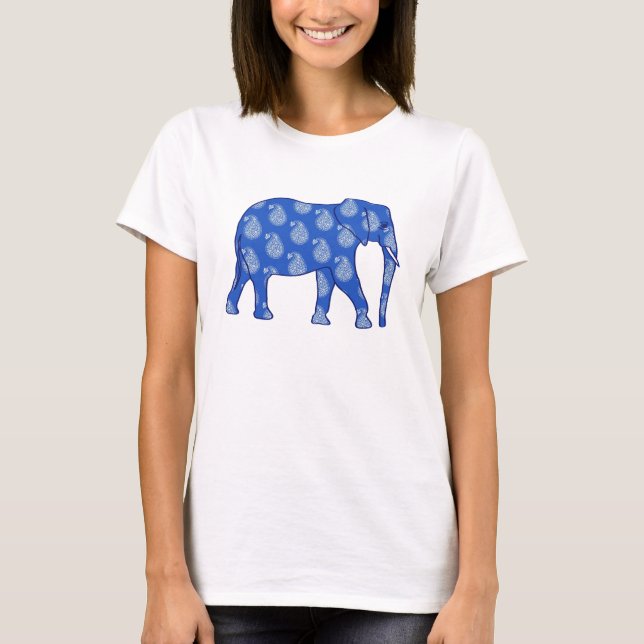 T-shirts Elefante de Paisley - azul de cobalto e branco (Frente)