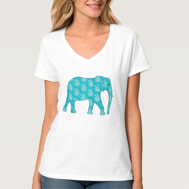 T-shirts Elefante de Paisley - turquesa e aqua (Frente)