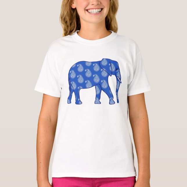 T-shirts Elefante paisley - azul cobalto e branco (Frente)
