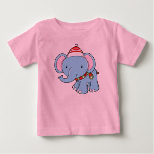 T-shirts Elefante para Bebês Bonito Vestindo Papai Noel e