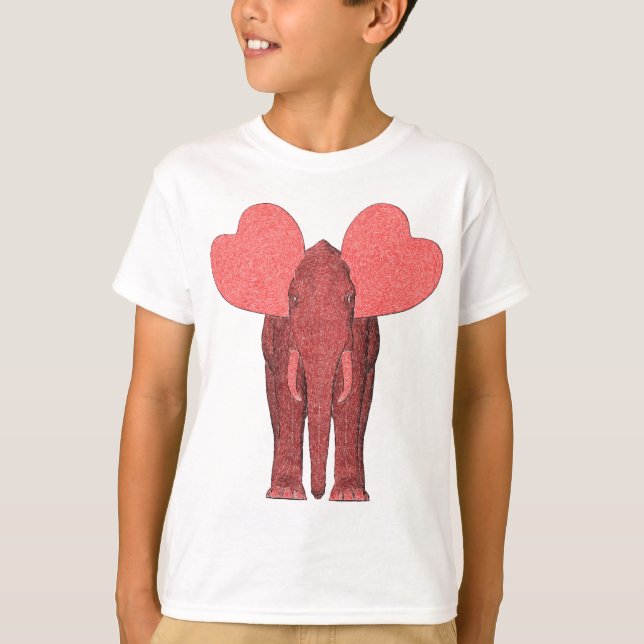 T-shirts Elefante Rosa Romântico (Frente)