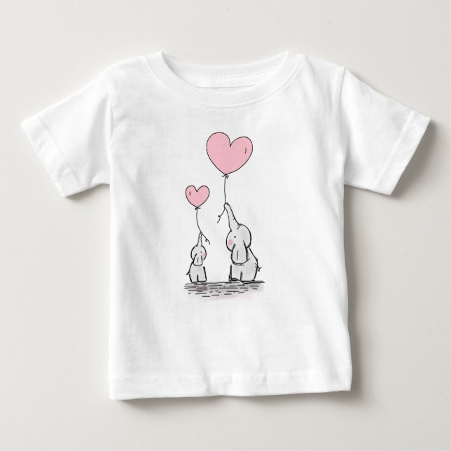 T-shirts Elefantes da mãe e do bebê com os balões (Frente)