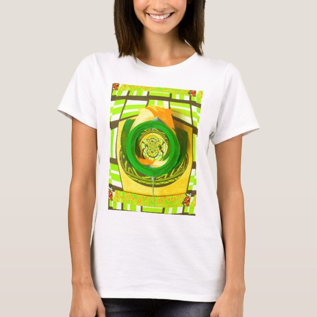 T-shirts Elegância ouro: Linda Arte Rosa Amarela Africana (Frente)