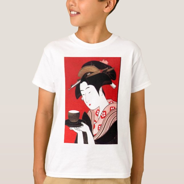 T-shirts Elegante Japonesa Lady Tea Servindo Cerimônia Art (Frente)