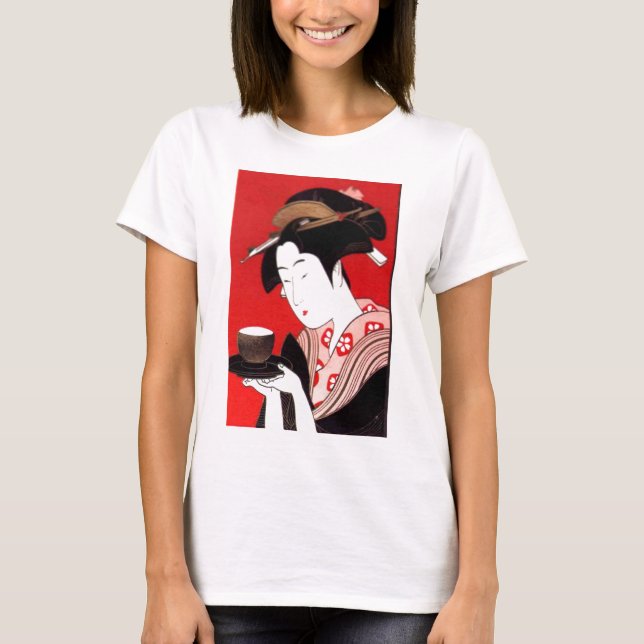 T-shirts Elegante Japonesa Lady Tea Servindo Cerimônia Art (Frente)
