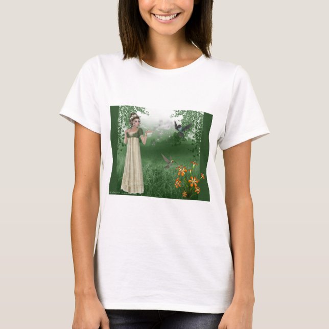 T-shirts Elf Magic no campo de grama com beija-flores (Frente)