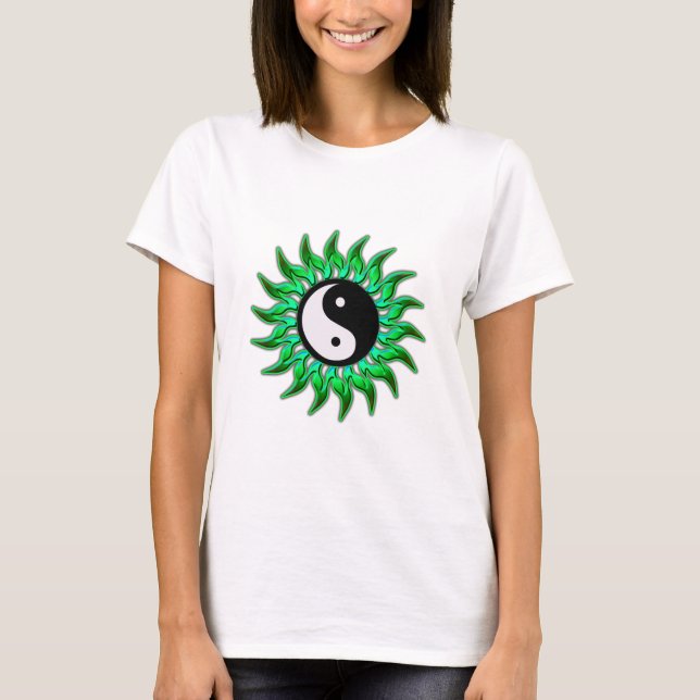 T-shirts Emerald Green Flaming Yin Yang Sun (Frente)