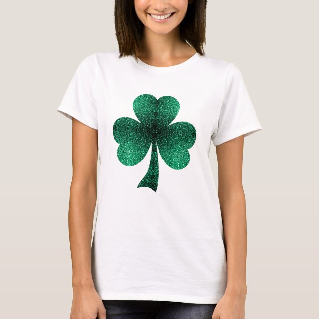 T-shirts Emerald Green Sparkles Shamrock Clover Ruas no Dia (Frente)
