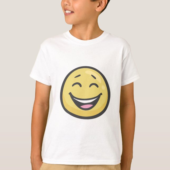 T-shirts Emoji: Rosto Sorridente Com Boca Aberta E Olhos So (Frente)