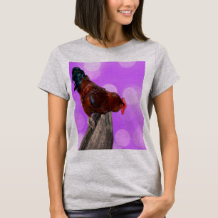 T-shirts Empoleirado com Majestade: Galo em Brilho Roxo Son