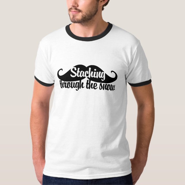 T-shirts Encaixando através do Humor do bigode de neve (Frente)