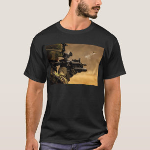 T-shirts Encaixotamento de Shell ateado fogo de um rifle