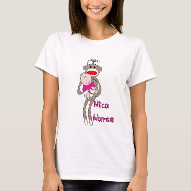 T-shirts Enfermeira Nicu Sock Monkey Design presentes (Frente)