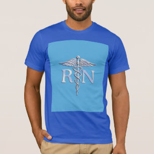 T-shirts Enfermeira Registrada RN Prata Tal Como Caduceus B
