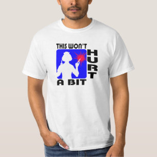 T-shirts Enfermeira sádica no azul com 2 agulhas