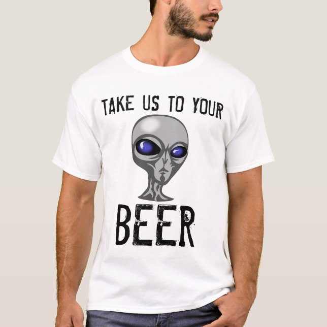 T-shirts engraçadas de CERVEJA, Alienígena (Frente)