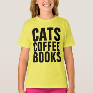 T-shirts engraçadas para crianças, livros de CAFÉ 
