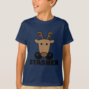 T-shirts engraçado dasher stasher bigode rena